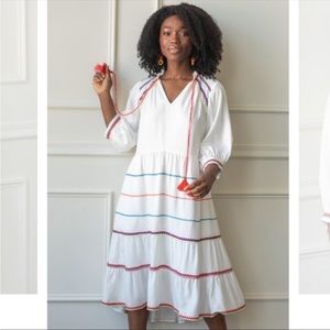 CROSBY by Mollie Burch Talulah White with Rainbow Ric Rac Dress Sz M